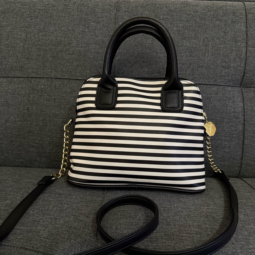 BETSY JOHNSON Luv Satchel Crossbody Striped Puppy Face Bag - Picture 7 of 10